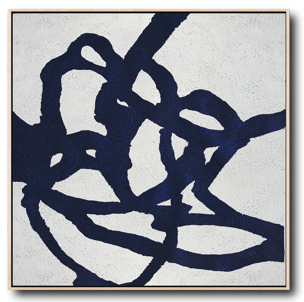 Buy Large Canvas Art Online - Hand Painted Navy Minimalist Painting On Canvas - Abstract Paintings By Famous Artists Large